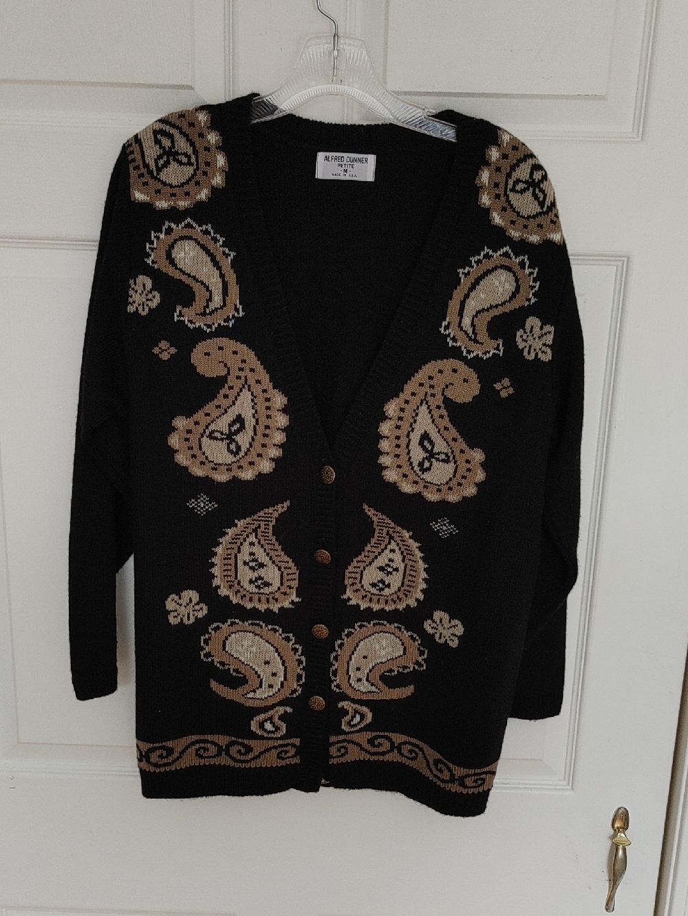 NakedCashmere Black Cardigan with Tan Paisley Motif - Picture 1 of 3